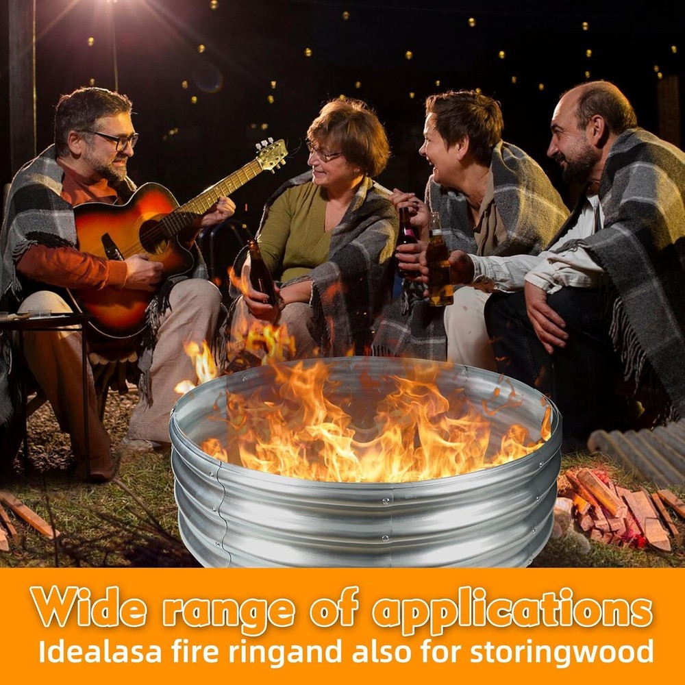 3FT Diameter Camp Fire Ring Pit, Large Round Galvanized Steel 3x3x1FT, SILVER