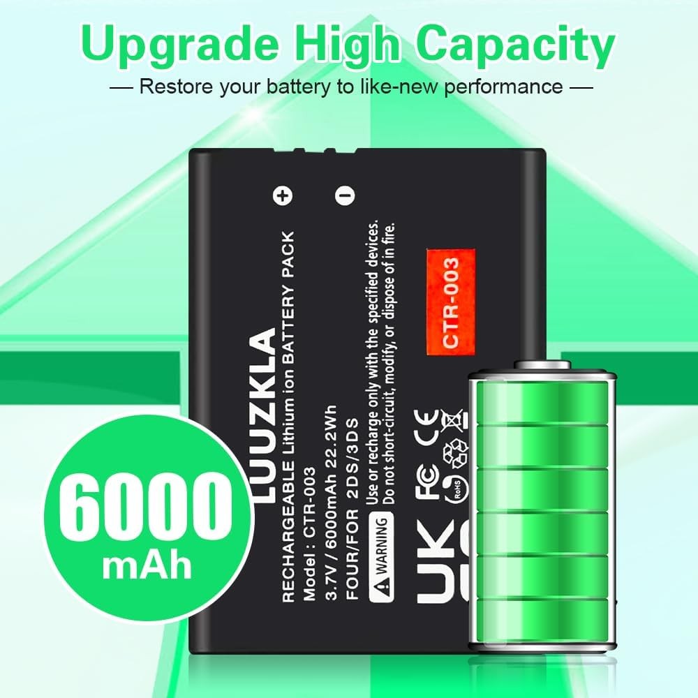 2X 6000mAh CTR 003 CTR003 Battery New Upgrade Replacement for CTR 003 Nintendo