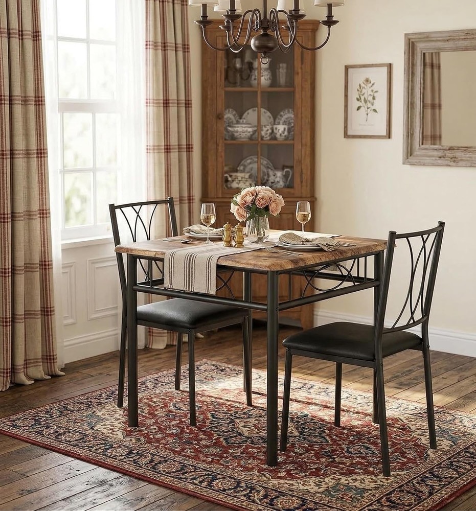 Small Rectangle Dining Table Set 4 Kitchen Table W/ 4 Upholstered Chairs