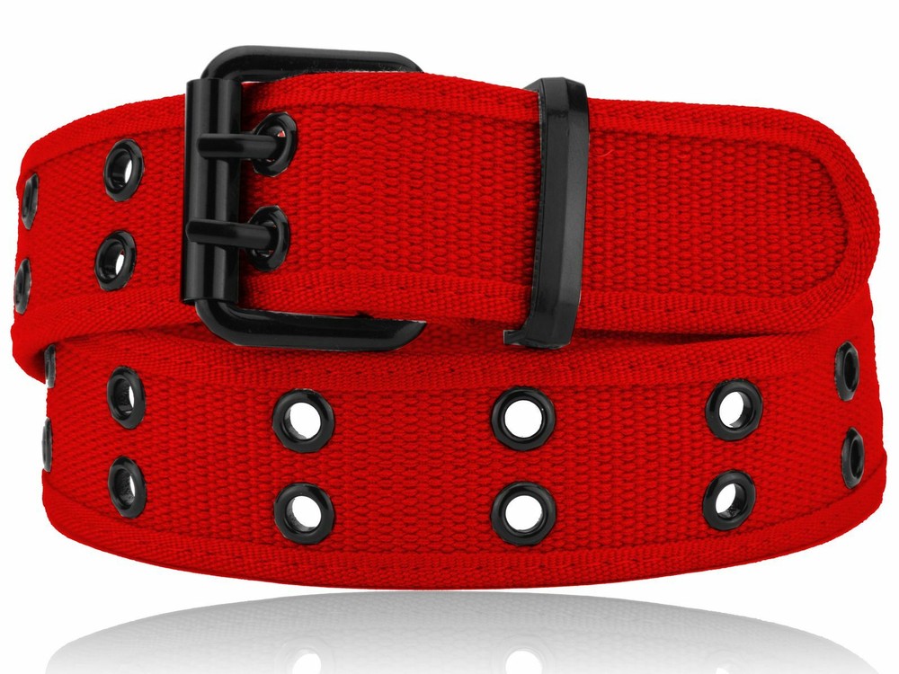 Red Premium Double Row Grommet Belt 2 Hole Canvas Web Stud