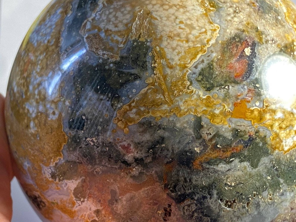 3.4" 86mm - 856gms  "Exceptional Pattern"~OCEAN JASPER Sphere E1364