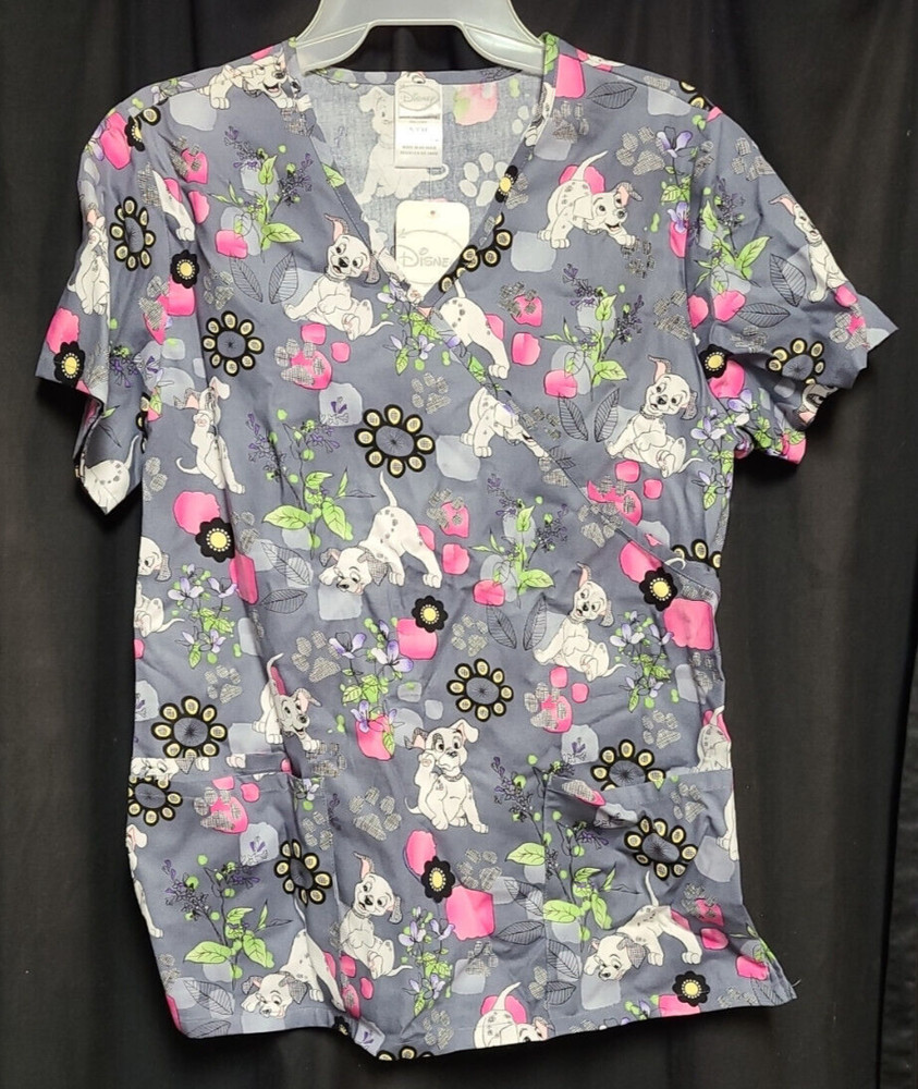 Disney 101 Dalmatians Mock Wrap Scrub Top Small
