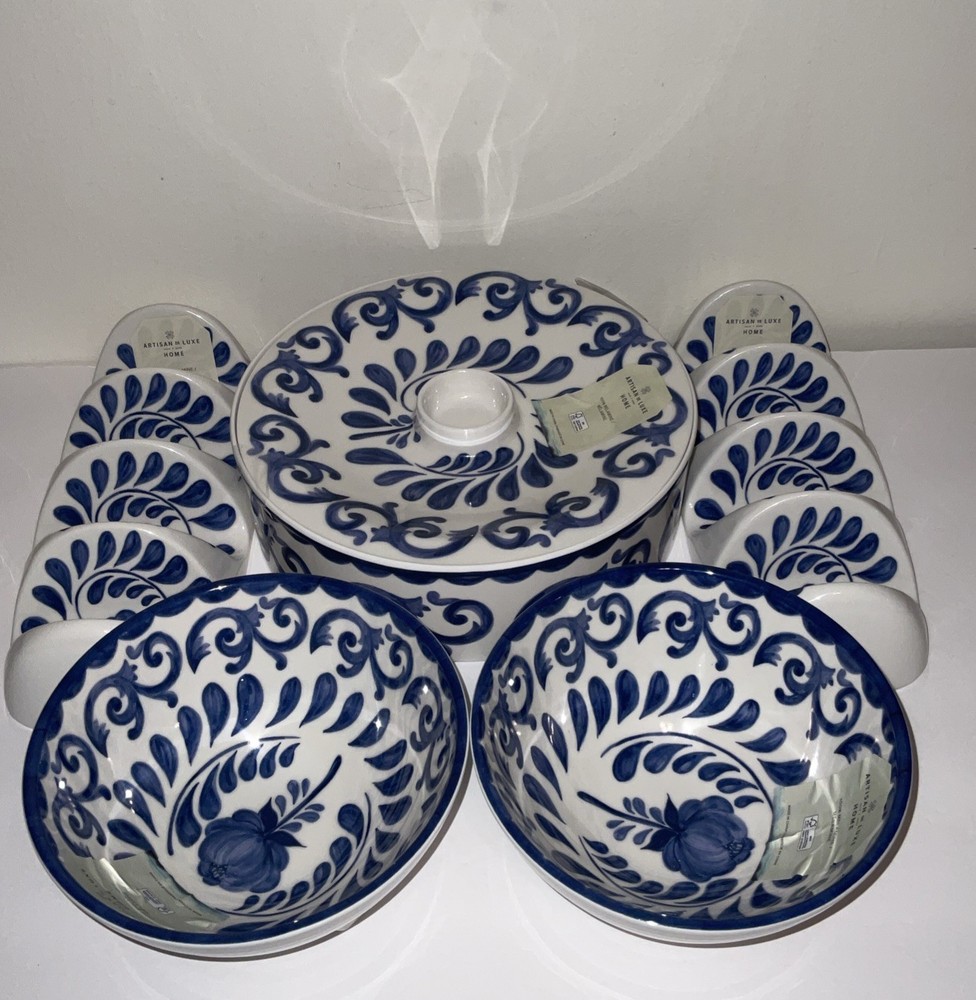 ARTISAN LUXE BLUE ROSE MELAMINE CINCO DE MAYO TACO TORTILLA SERVING BUNDLE NWT