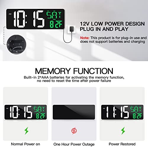 17 Inch Large Digital Wall Clock with Remote Control, Basic Version (Green)