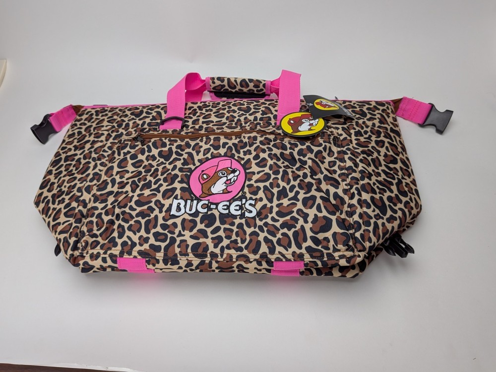 Buc-ee's Leopard Pink 24-Can Cooler Bag 600D Polyester Welded Liner
