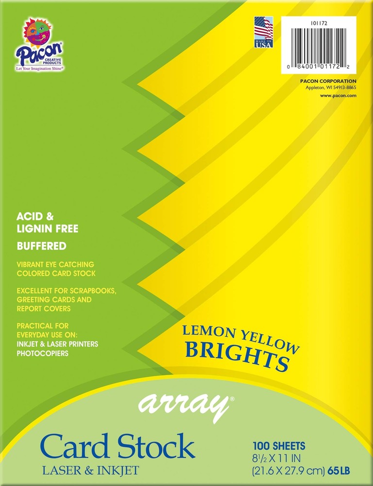 Card Stock Lemon Yellow 8-1/2" x 11" 100 Sheets