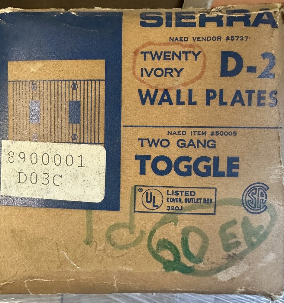 Vintage Ivory Ribbed 2 Gang Toggle Switchplate Light Switch Cover