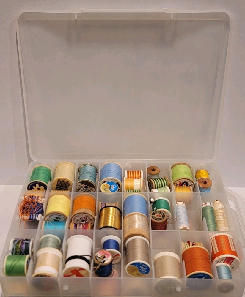 Plastic Double Sided Sewing Thread Storage Case With Various Threads Included