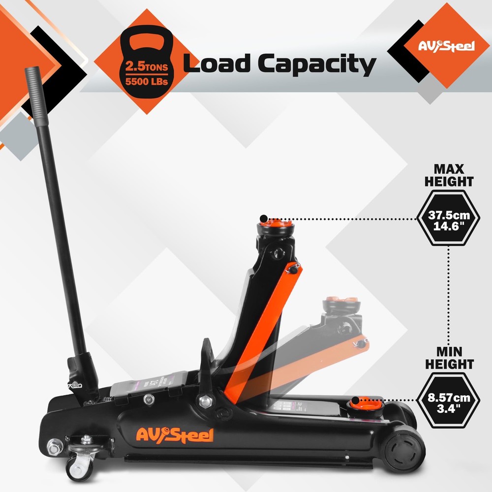 Floor Jack 2.5 Ton (5500 lbs), Low Profile Floor Jack with Single Piston Pump...