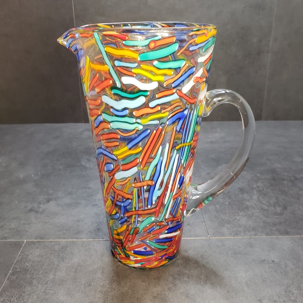 Abstract Studio Art Glass Confetti Multicolor Pitcher
