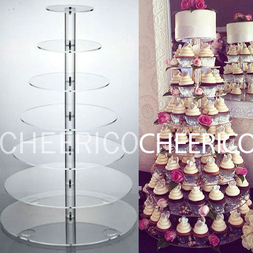 7 Tier Clear Round Maypole Acrylic Round Cupcake Stand Display