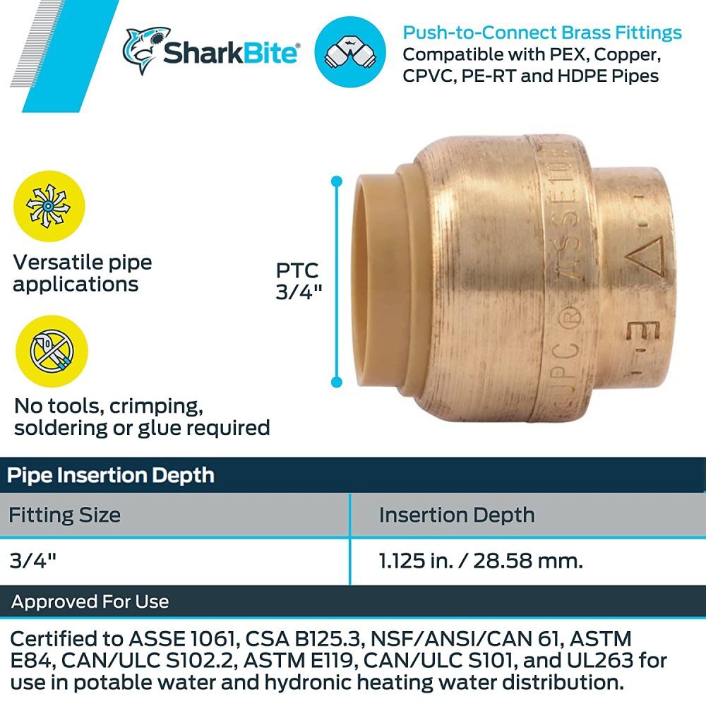 Sharkbite 3/4'' Push To Connect Brass End Cap