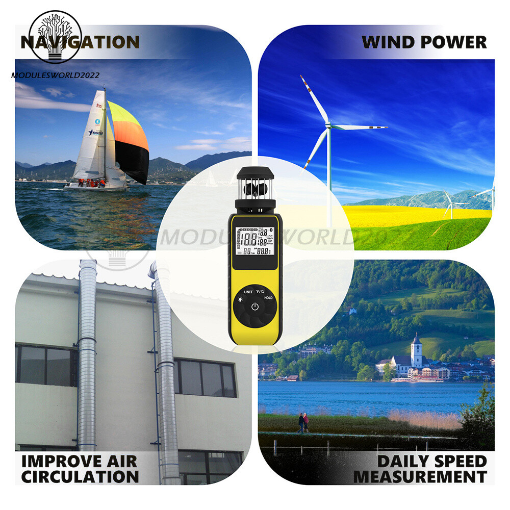 Digital Cup Anemometer Compass Measure Wind Speed Temperature 360° w/Backlight
