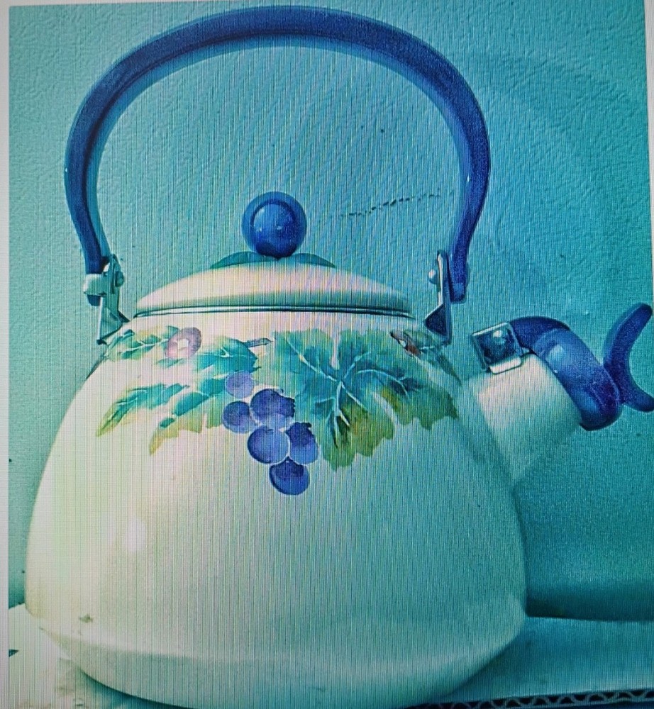 Pfaltzgraff Jamberry Tea Kettle teapot whistling teapot enamelware