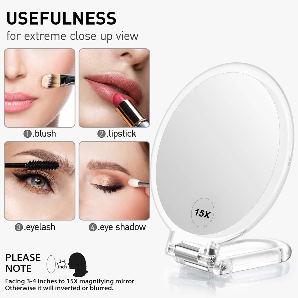 Magnifying Handheld Mirror Double Sided, 1X 15X Magnification Hand Mirror, Tr...
