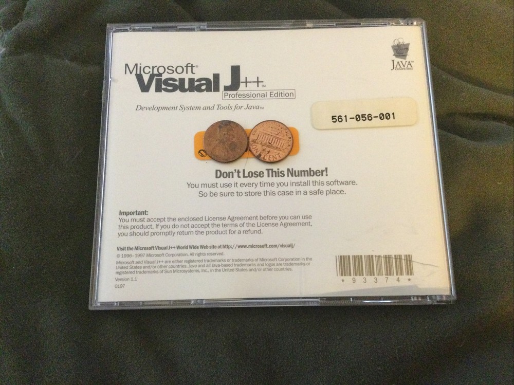 Microsoft Visual J++ Professional Edition Version1.1 With Product Key & Disc