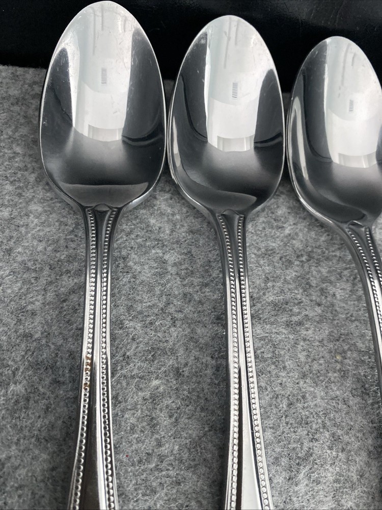 4 Oneida Stainless Countess Glossy Beaded Place Oval Soup Spoons Flatware