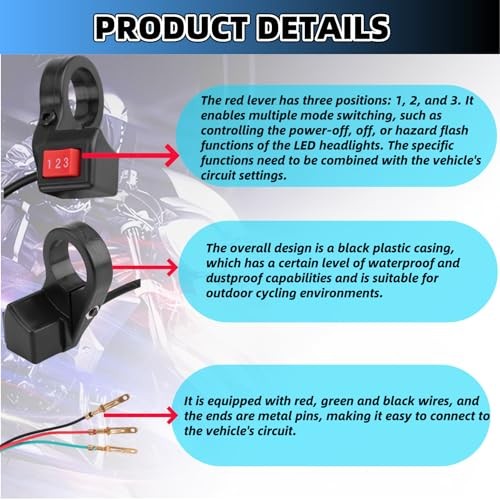 3 Speed Switch 22mm 7/8in Motorcycle Handlebar Switch Ebike Handlebars Bars