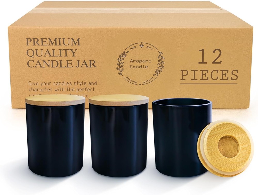 Aroparc 12 Pack 10oz Black Candle Jars With Lids, Bulk Container Bright