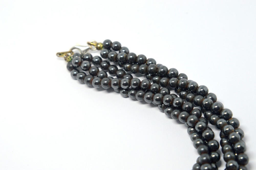 NATURAL BLACK HEMATITE & WHITE PEARLS NECKLACE