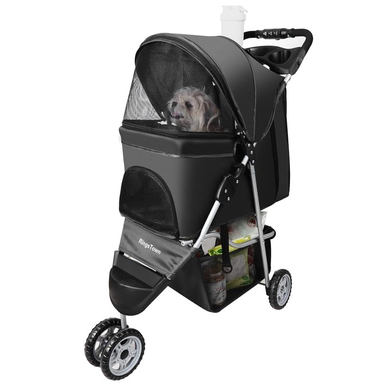 Pet Strollers 3-Wheel Dog Stroller Folding Flexible for Small Medium Dog & Cat