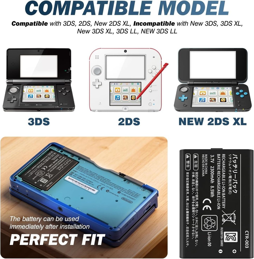 CTR 003 Battery Replacement for 3DS 2DS Upgraded Battery Compatible