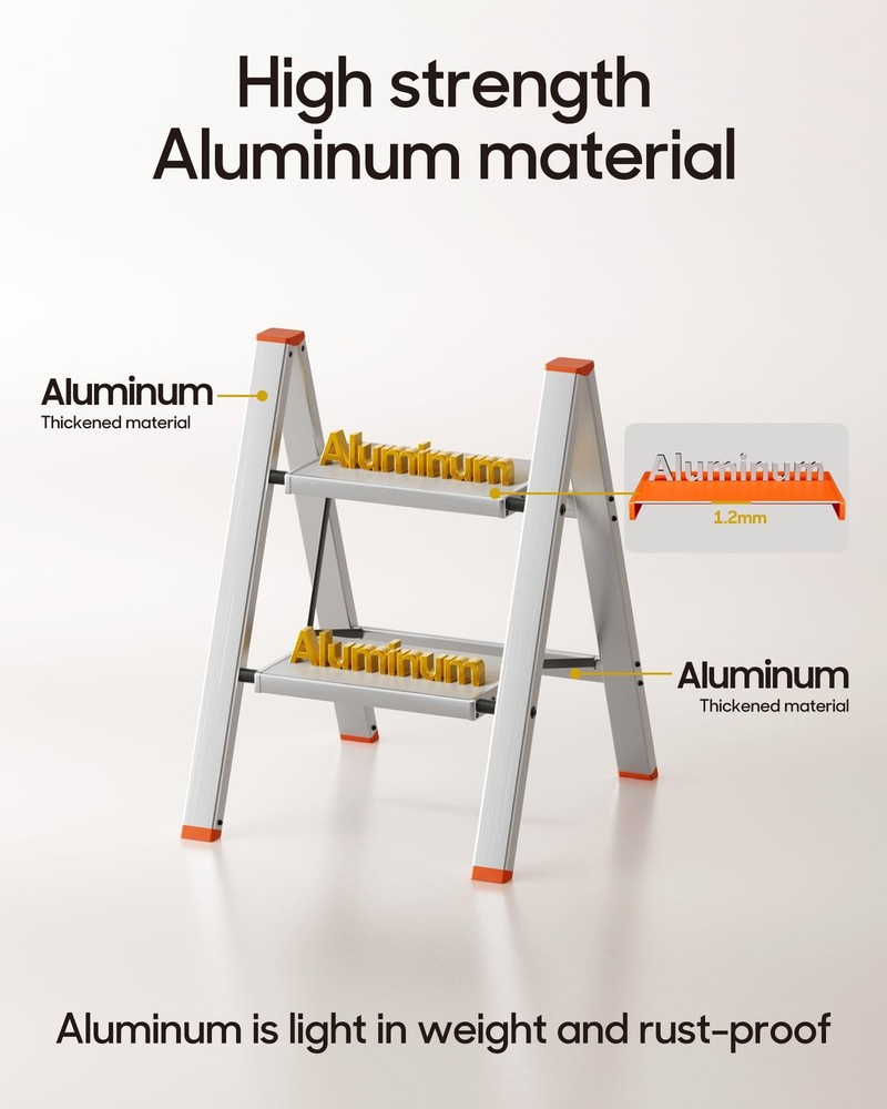 HillhutApex 2 Step Ladder, Lightweight Portable 2 Stool 2 Step, Orange