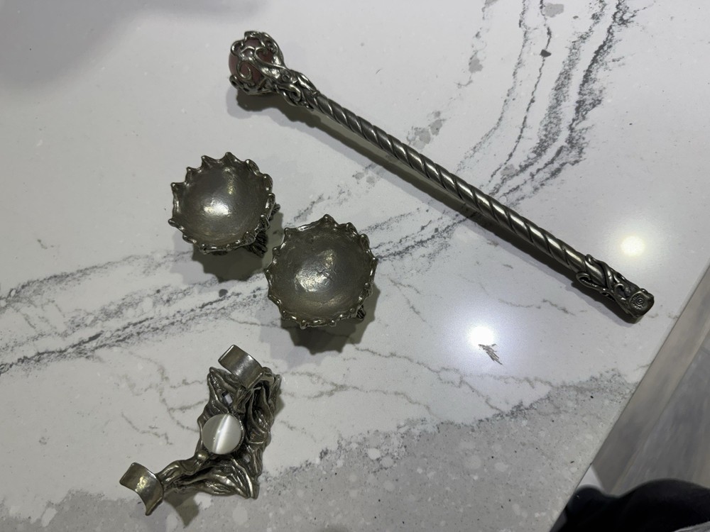 Pewter Spellcasting Witch Wizard Pink Opal Wand With Cauldrons ￼