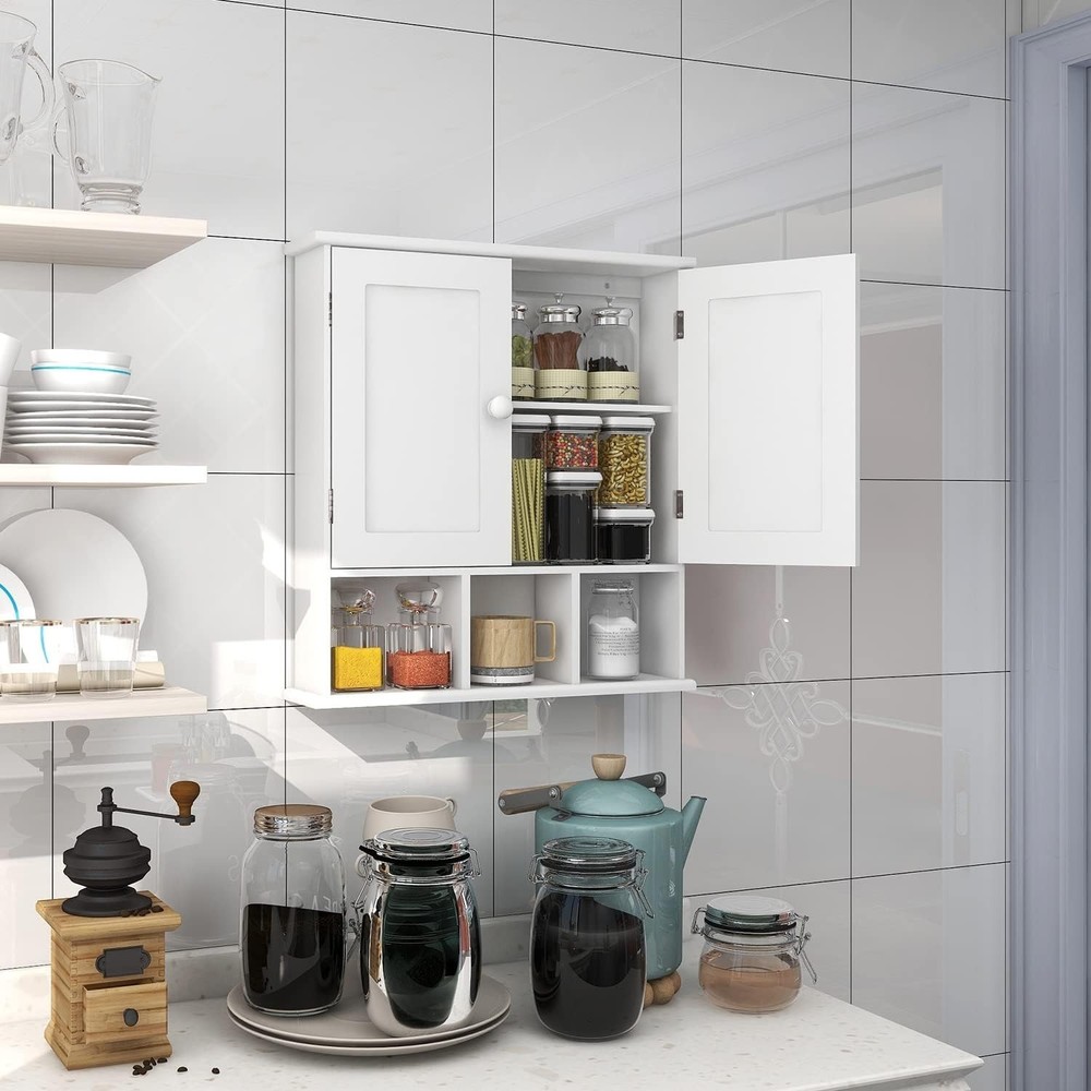 Bathroom Wall Cabinet with 2 Doors Adjustable Shelves Storage Organizer White