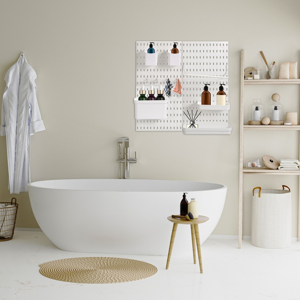 4Pcs Plastic Pegboards, Peg Board Wall Organizer for Workbench, White