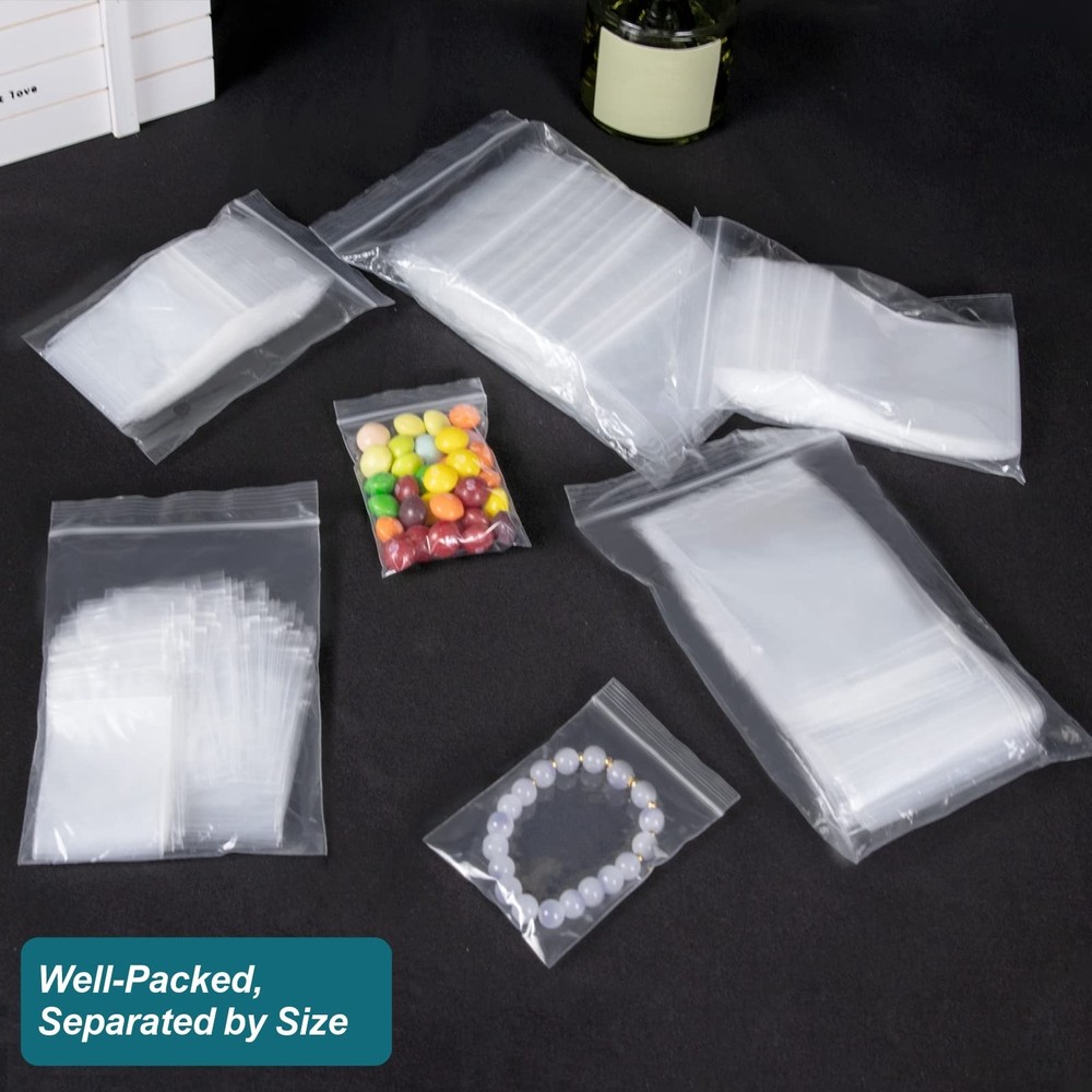 500 Pcs Small Plastic Bags, Bag, Mini Baggies, Mixed Size, Clear