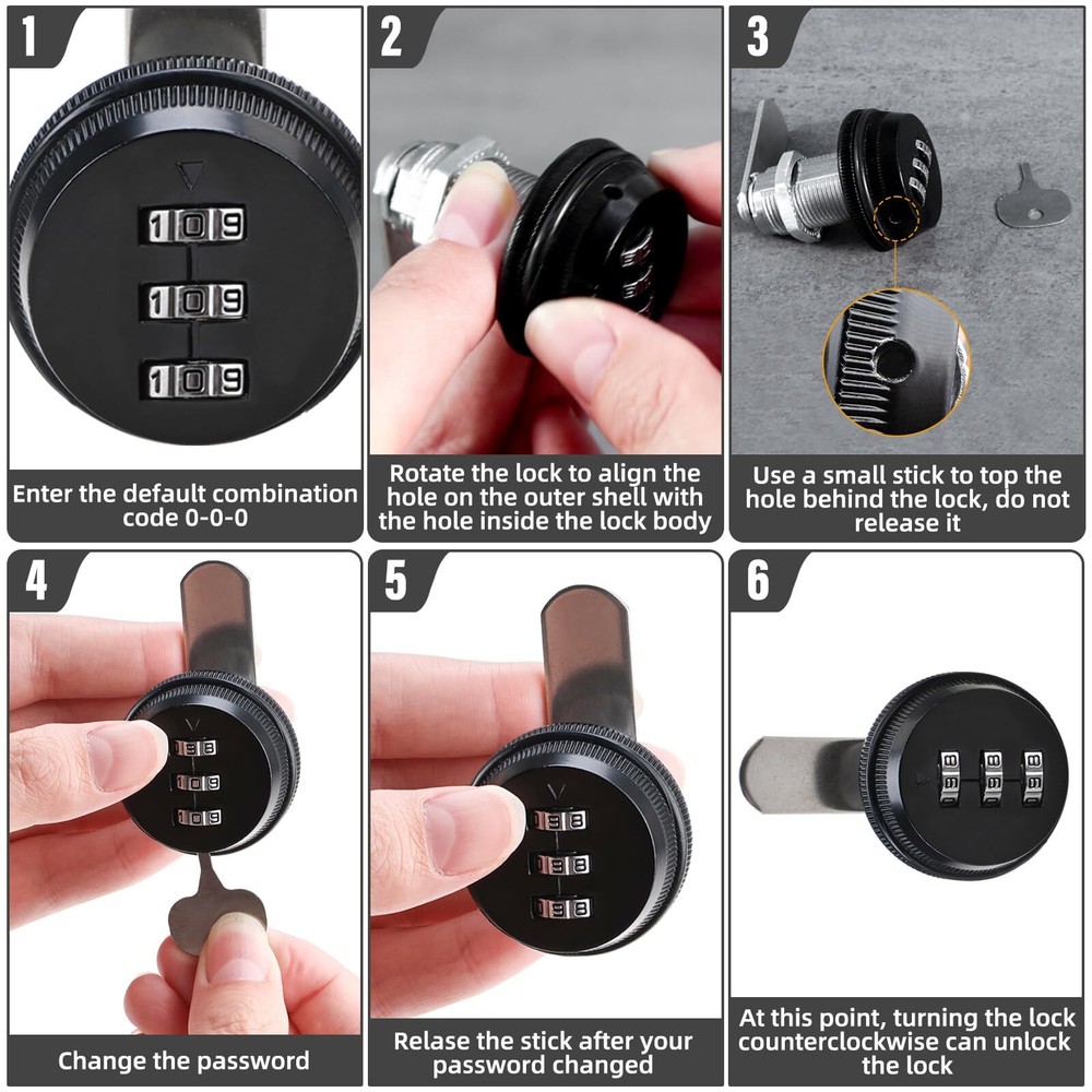 RealPlus Combination Cam Lock 1-1/8" Cylinder Coded Cabinet Lock Security Locks