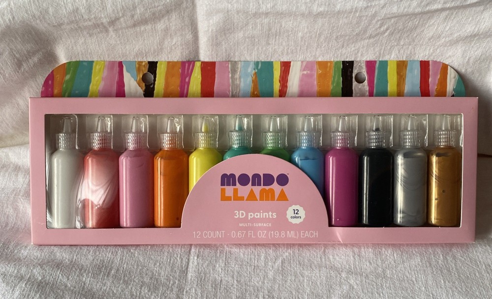Mondo Llama - 12 Colors 3D Paints Multi-surface - 0.67 Fl Oz