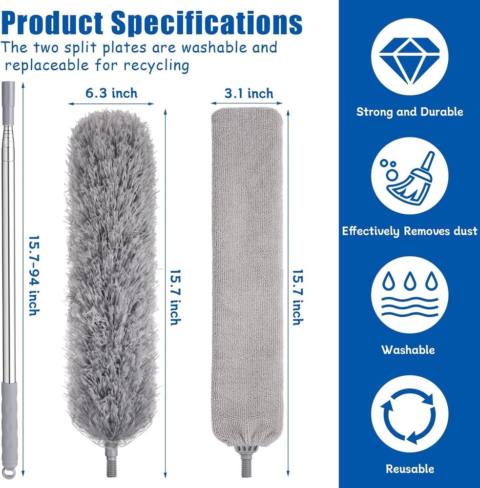 Feather Duster Set (4 Pieces), 30-100 inch Microfiber Retractable Gap Duster ...