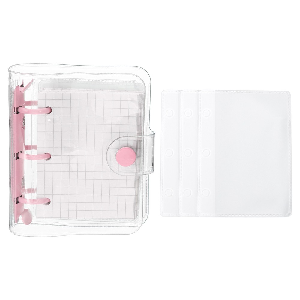 Clear 3 Ring Binder Cover, PVC Notebook Binder Refillable Loose Leaf, Pink