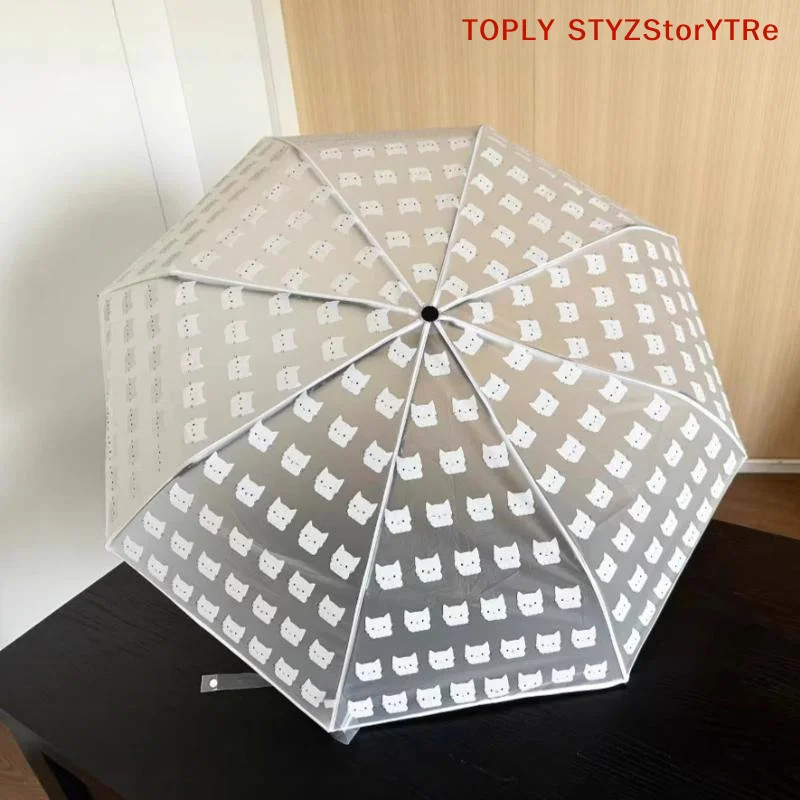 Students Fashionable Portable and Fully Automatic Foldable Umbrella, Cute Cat Ca