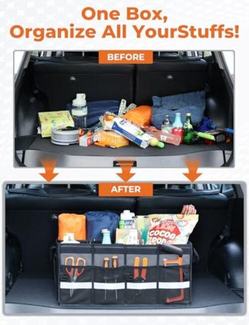 Car Trunk Organizer Collapsible Multi Compartments SUV Trunk Standard Grey