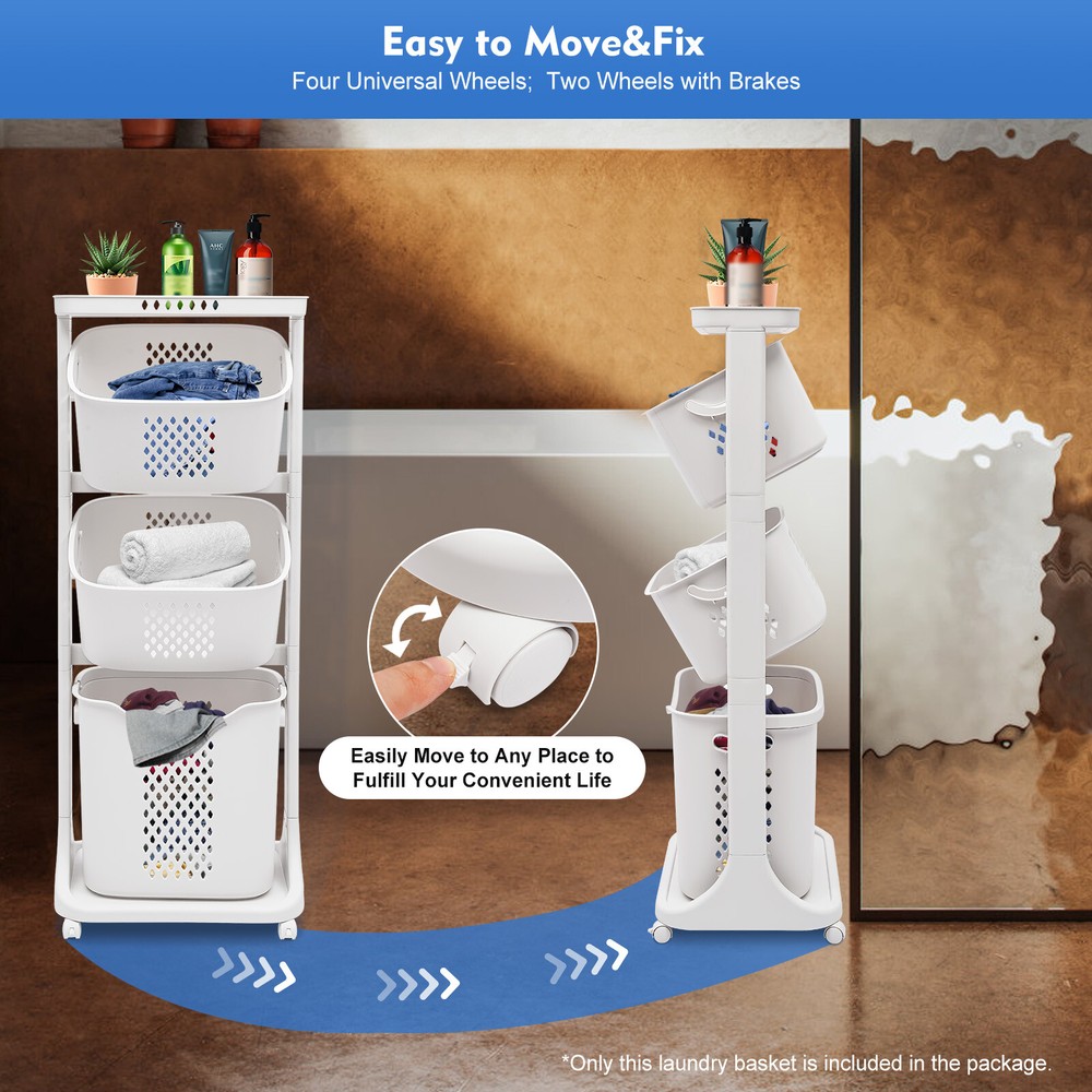 3 Tier Laundry Rack with Basket, Freestand Laundry Hamper Basket Sorter