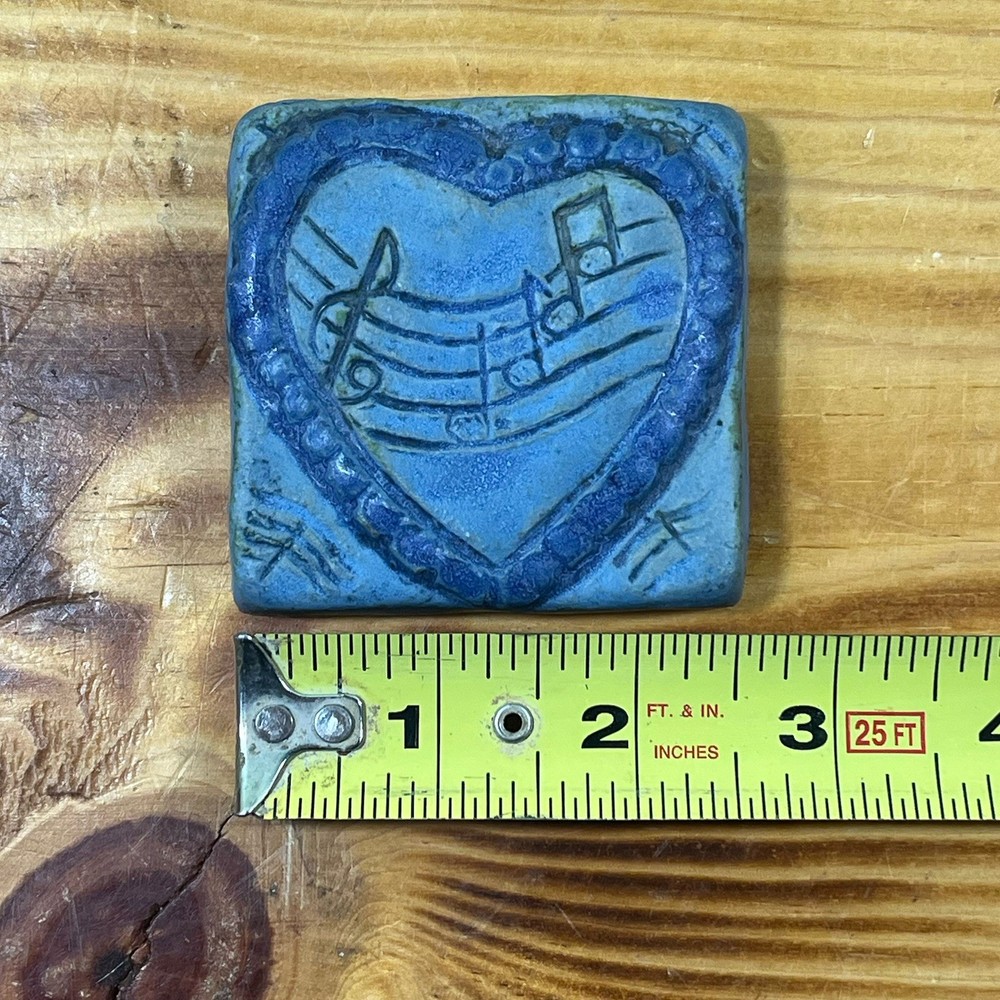 Sara Frank Iguana Works Ceramic Decorative Blue Tile Music Notes Heart Treble