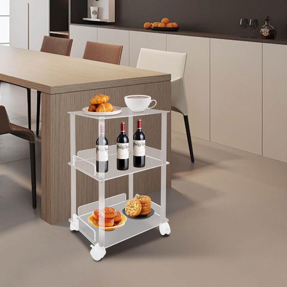 3-Tier End Table with Lockable Wheels Acrylic Rolling Side Table 20kg/44.09 lbs