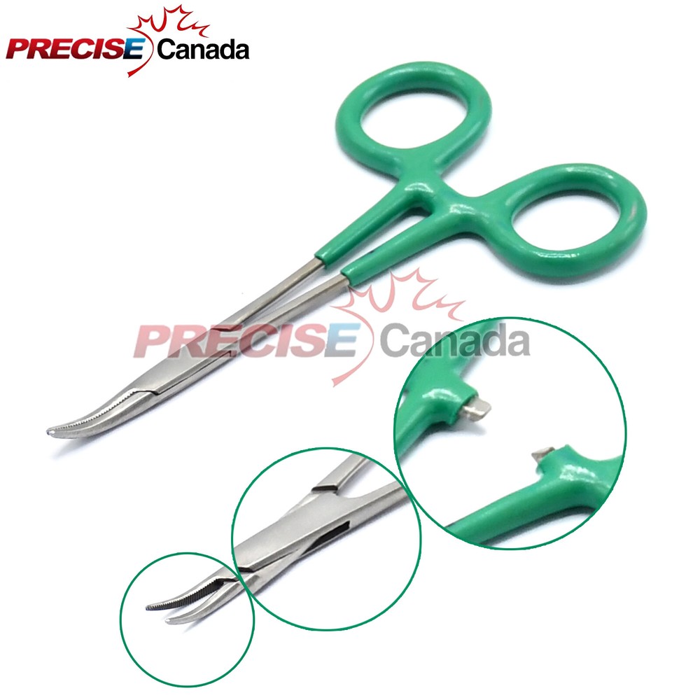 Mosquito Hemostats Forceps (Curved) Surgical Instruments, Green Dip Handle 5"