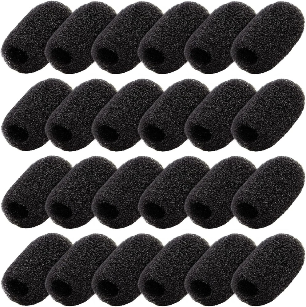 24 Pack Mini Foam Windscreen for Headset Microphone Black