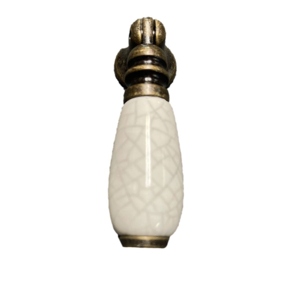 Teardrop Pendant Drop Pull - Crackle White Ceramic & Antique Brass