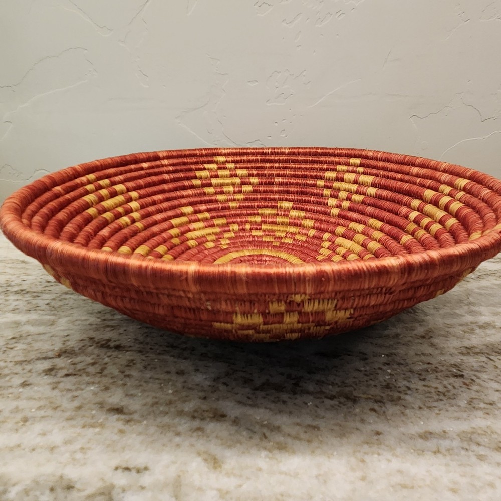 Rwanda Basket Large Fruit Bowl Wall Decor Red Natural