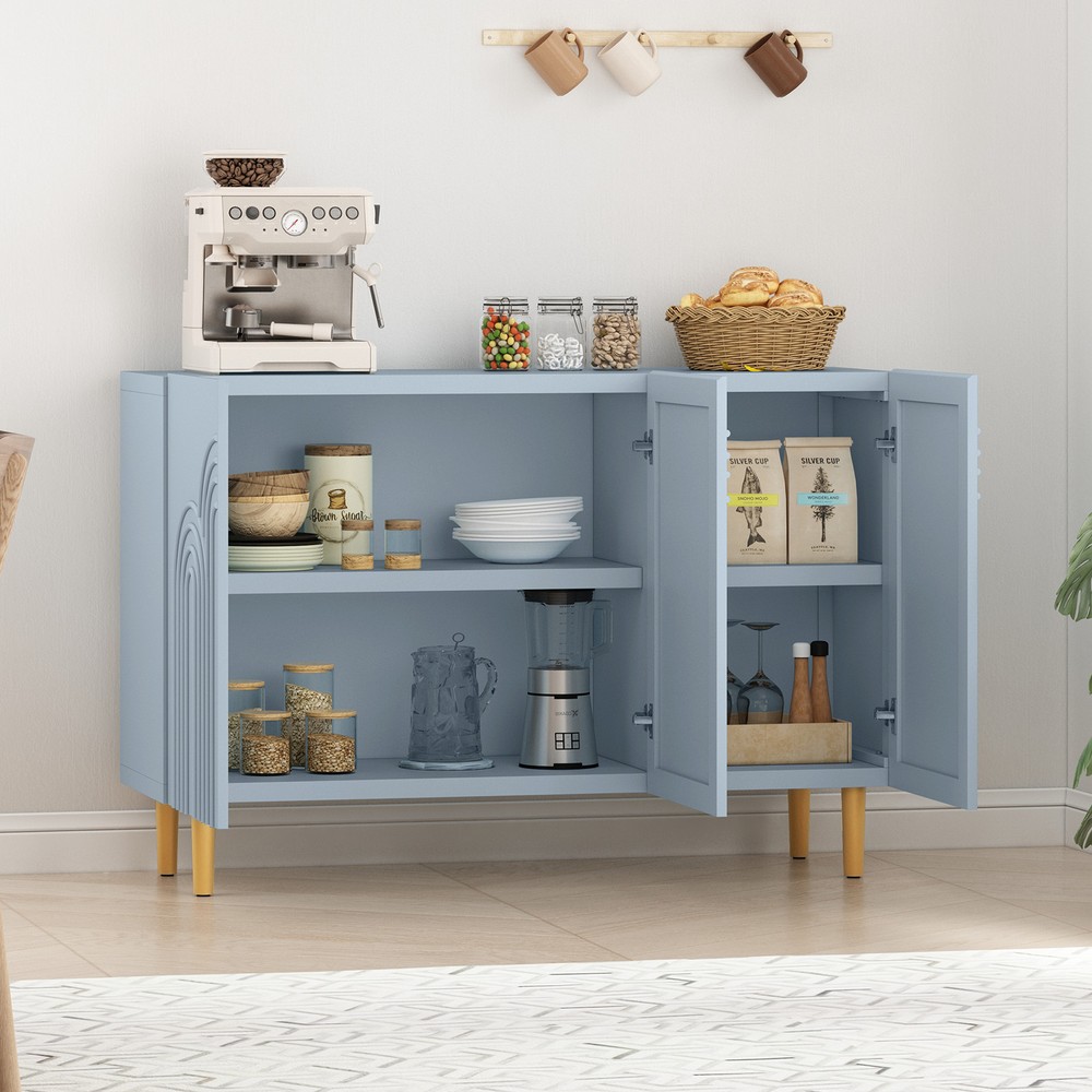 Wood Accent Storage Cabinet with Storage and 3 Doors 47" with Relief Patterned