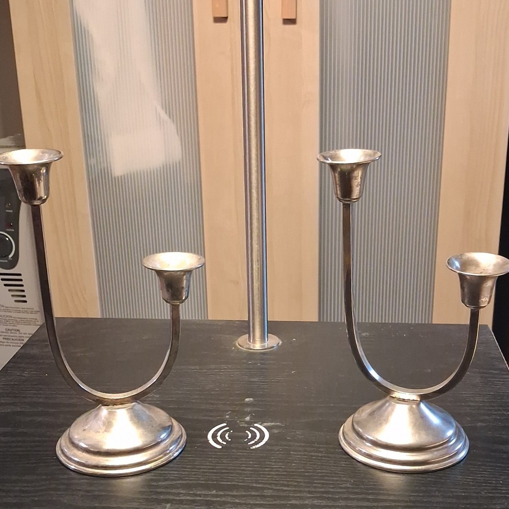 Gorham Silverplate Pair 3-Light Candelabra Candlesticks Candle Holders