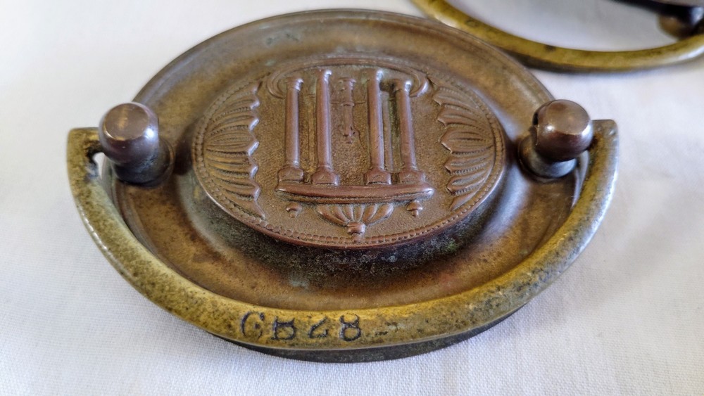 6 Antique Brass Colonial Federal Oval Drawer Pulls