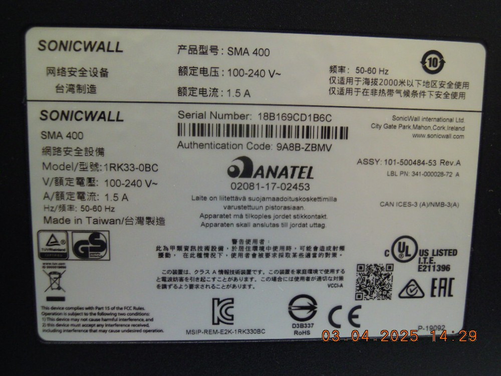 SonicWall SMA 400 Secure Mobile Access MSA Network Security Appliance