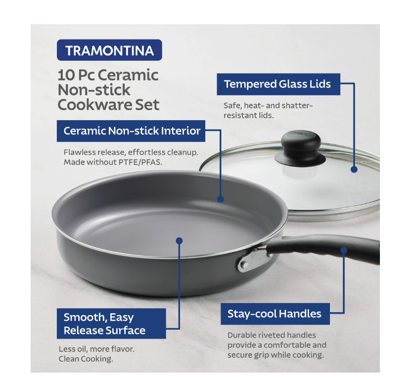 Primaware Ceramic Cookware Set 10pc Nonstick Pots and Pans Kitchen