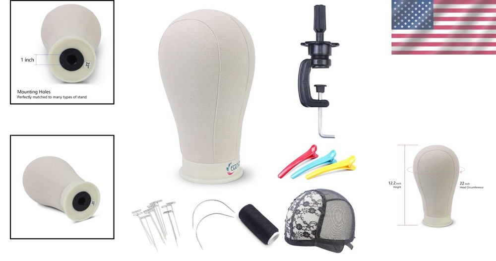 22 Inch Polyurethane Canvas Block Head for Wig Styling with T Pins and Thread